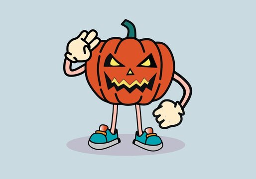 Vector Illustration Of Cartoon Character Pumkin With Theme Halloween.