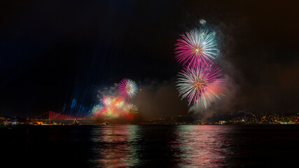 Istanbul Bridge with Fireworks, Istanbul Bosphorus, Turkey