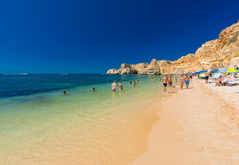 Aerial views of Praia da Marinha and Malhada do Baraco - beaches in Algarve, Portugal