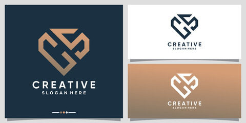 Creative monogram logo design initial letter CS with line art and diamond concept