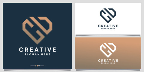 Creative monogram logo design initial letter CU with line art and diamond concept