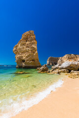 Aerial views of Praia da Marinha and Malhada do Baraco - beaches in Algarve, Portugal