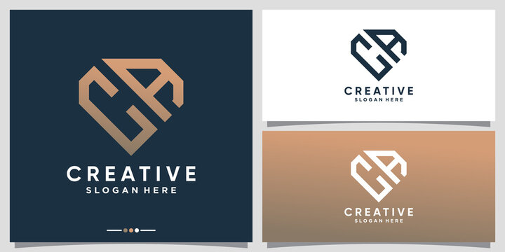 Creative monogram logo design initial letter CA with line art and diamond concept