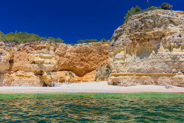 Aerial views of Praia da Marinha and Malhada do Baraco - beaches in Algarve, Portugal