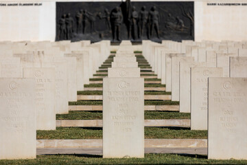 Canakkale, Turkey, September 26, 2021: One of the Monuments and cemeteries of Turkish army martyr...