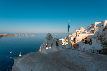 Landscapes and the architectural buildings in the village of Oia in Santorini Island in Greece