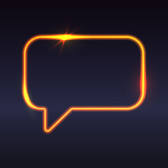 Fototapeta premium Gold neon frame, empty speech bubble, talk, dialog on black background. Vector illustration for card, design, flyer, poster, banner, web, advertising.