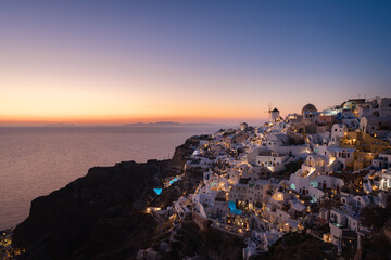 Naklejka premium Sunset landscapes of the village Oia in Santorini Island in Greece