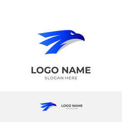 simple eagle logo design template concept vector with flat blue and silver color style