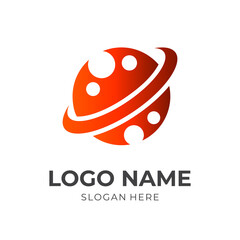 planet logo design template concept vector with flat orange color style