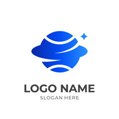 simple planet logo design template concept vector with flat blue color style