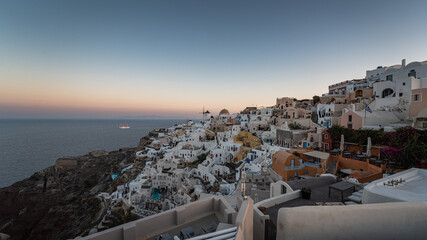 Sunrise landscapes of the village Oia in Santorini Island in Greece