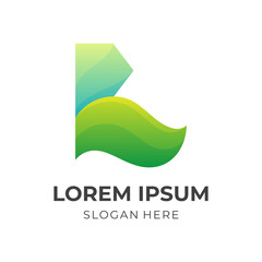 letter B logo with leaf design concept combination, 3d color style