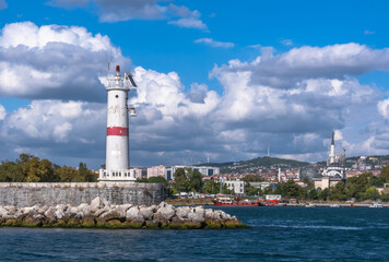 Lighthouse on the breakwater. Istanbul, Kadikoy, Haydarpasa