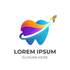dental logo with rocket design illustration, 3d colorful style