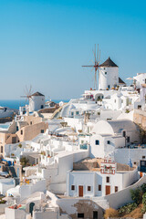 Landscapes and the architectural buildings in the village of Oia in Santorini Island in Greece