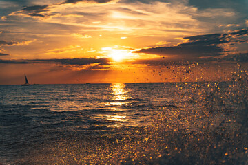 Sunset at Baltic sea in Latvia Jurmala Daugava