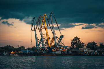The Frigate Shtandar in calm weather sailing sunset time Riga Latvia