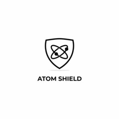 Simple Neutron Atom Logo Icon Design, atom with shield logo concept on isolated background
