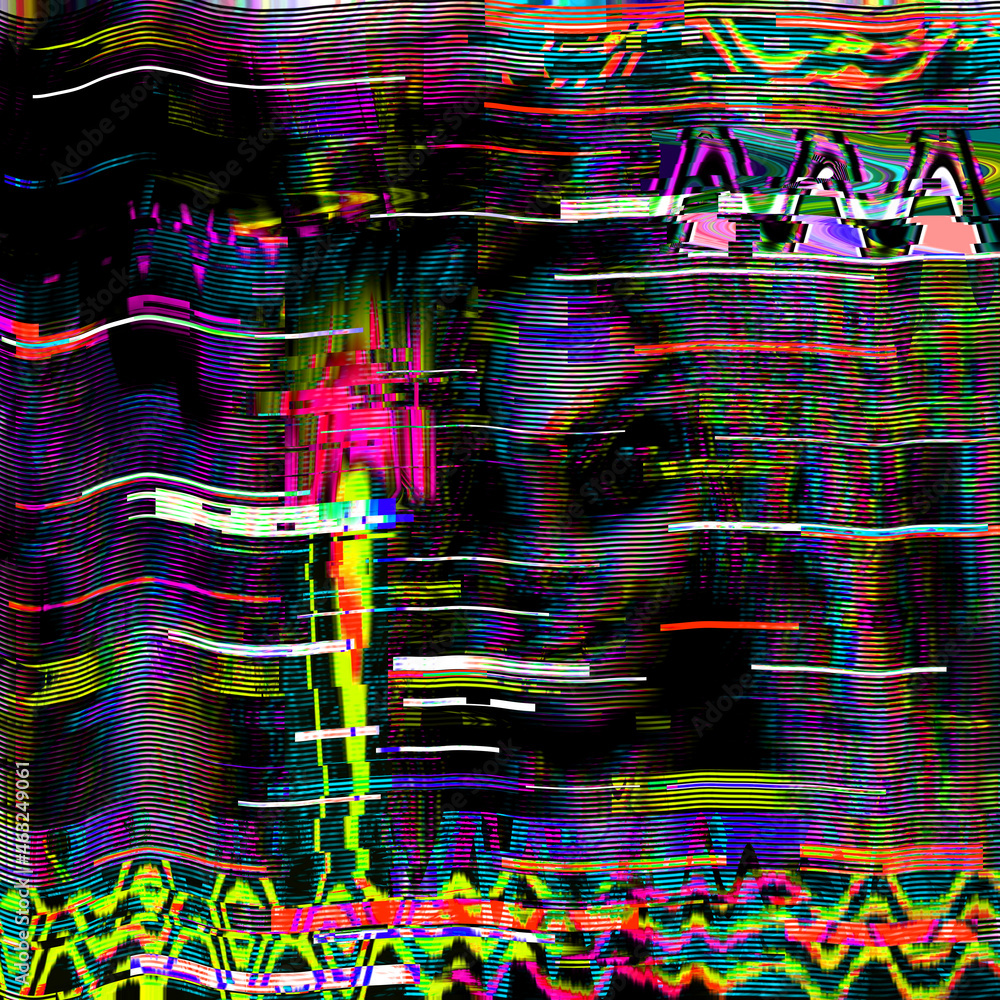 Poster tv glitch psychedelic noise background old vhs screen error digital pixel noise abstract design comp