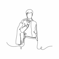 Continuous one single line drawing of stylish businessman in a suit standing  mans world day in silhouette on a white background. Linear stylized.