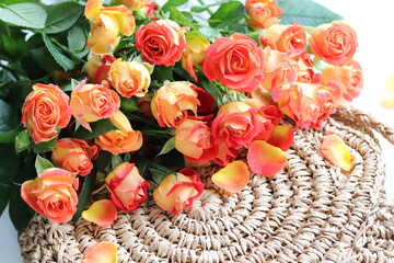 greeting card design. bouquet of roses on a white background.