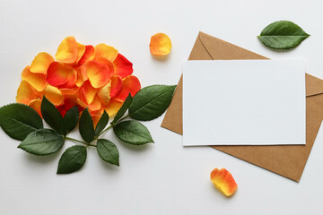 greeting card design. bouquet of flowers and white blank for text 