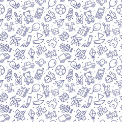 Seamless pattern of kids toys. Baby background, vector illustration.