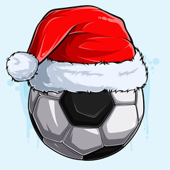 Funny Christmas Soccer ball with Santa Claus hat, Xmas holydays Sport ball