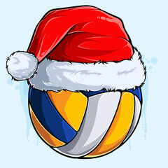 Funny Christmas Volleyball ball with Santa Claus hat, Xmas holydays Sport ball