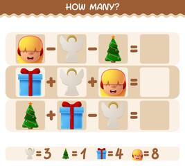 How many cartoon christmas. Counting game. Educational game for pre shool years kids and toddlers