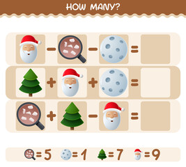 How many cartoon christmas. Counting game. Educational game for pre shool years kids and toddlers