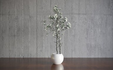 Decorative flowers in a vase on the table. 3D illustration, cg render