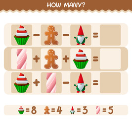 How many cartoon christmas. Counting game. Educational game for pre shool years kids and toddlers