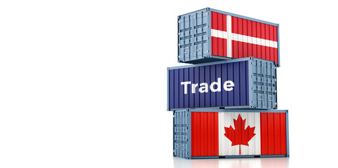 Fototapeta na wymiar Shipping containers with Denmark and Canada national flag. 3D Rendering 