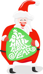Cartoon fun Santa with Happy New Year lettering isolated on white background. 2022 template for greeting card.