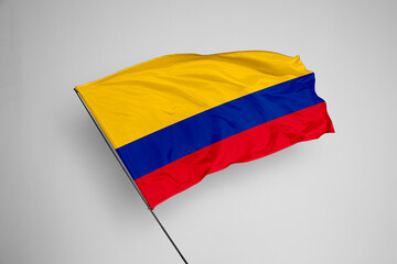 Colombia flag isolated on white background. close up waving flag of Colombia. flag symbols of Colombia. Concept of Colombia.