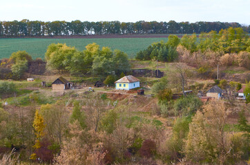 Naklejka premium Autumn landscape in Ukrainian village