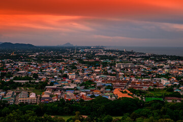 The view of the natural background of the mountain close-up, with blurred fog scattered in the rainy season or the humid climate, with beautiful green trees in the ecological system
