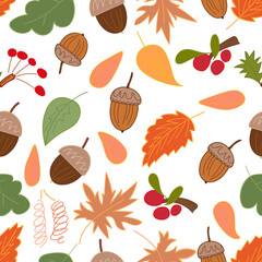 autumn foliage and berryes vector seamless pattern