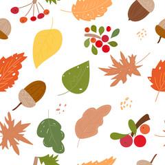 autumn foliage and berryes vector seamless pattern