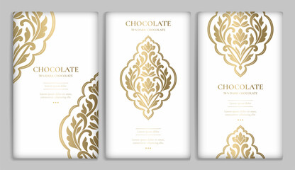 Vintage set of chocolate bar packaging design. Vector luxury template with ornament elements. Can be used for background and wallpaper. Great for food and drink package types.