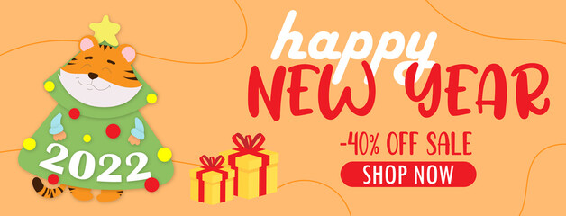 happy new year banner, 40% discount, tiger, 2022, new year, sale, 40, Chinese New Year 2022 modern art design Set for greeting card, poster, website banner. Chinese zodiac Tiger symbol. Hieroglyphics