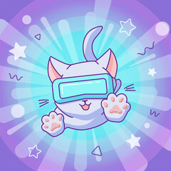 jumping cat with vr headset in virtual reality space