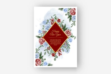 floral frame with rose red blue theme winter new year background