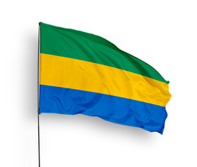Gabon flag isolated on white background. close up waving flag of Gabon. flag symbols of Gabon. Concept of Gabon.