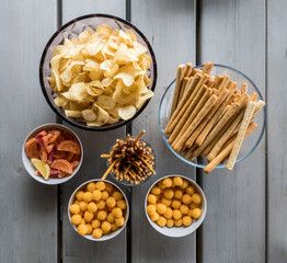 Salty snacks and marmalade