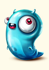 Funny cartoon smiling blue monster