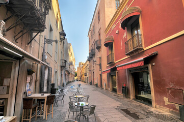 Medieval street in the old town of Oristano, Sardinia