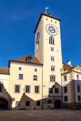 Fototapeta na wymiar old city hall tower in Regensburg, Bavaria, Germany.